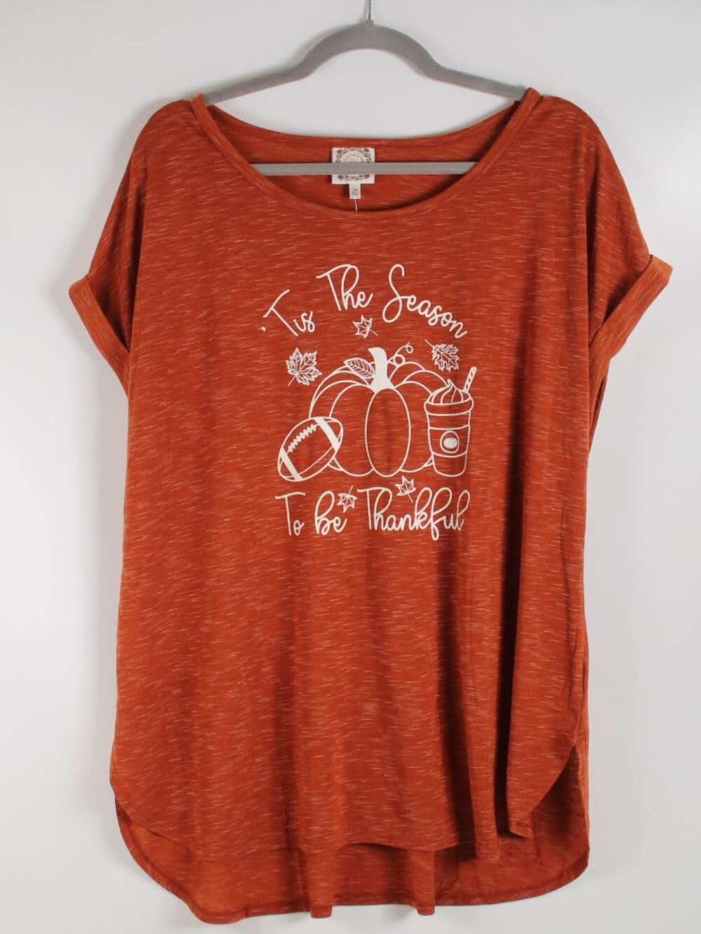 True Self Tis the Season Thanksgiving Graphic Top Burnt Orange 2X NWT